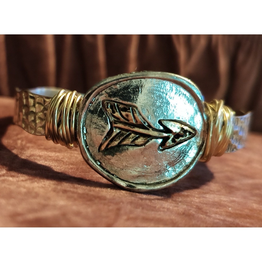 Handcrafted Mixed Metal Hammered Cuff Bracelet Arrow Wax Seal Wire Wrapped